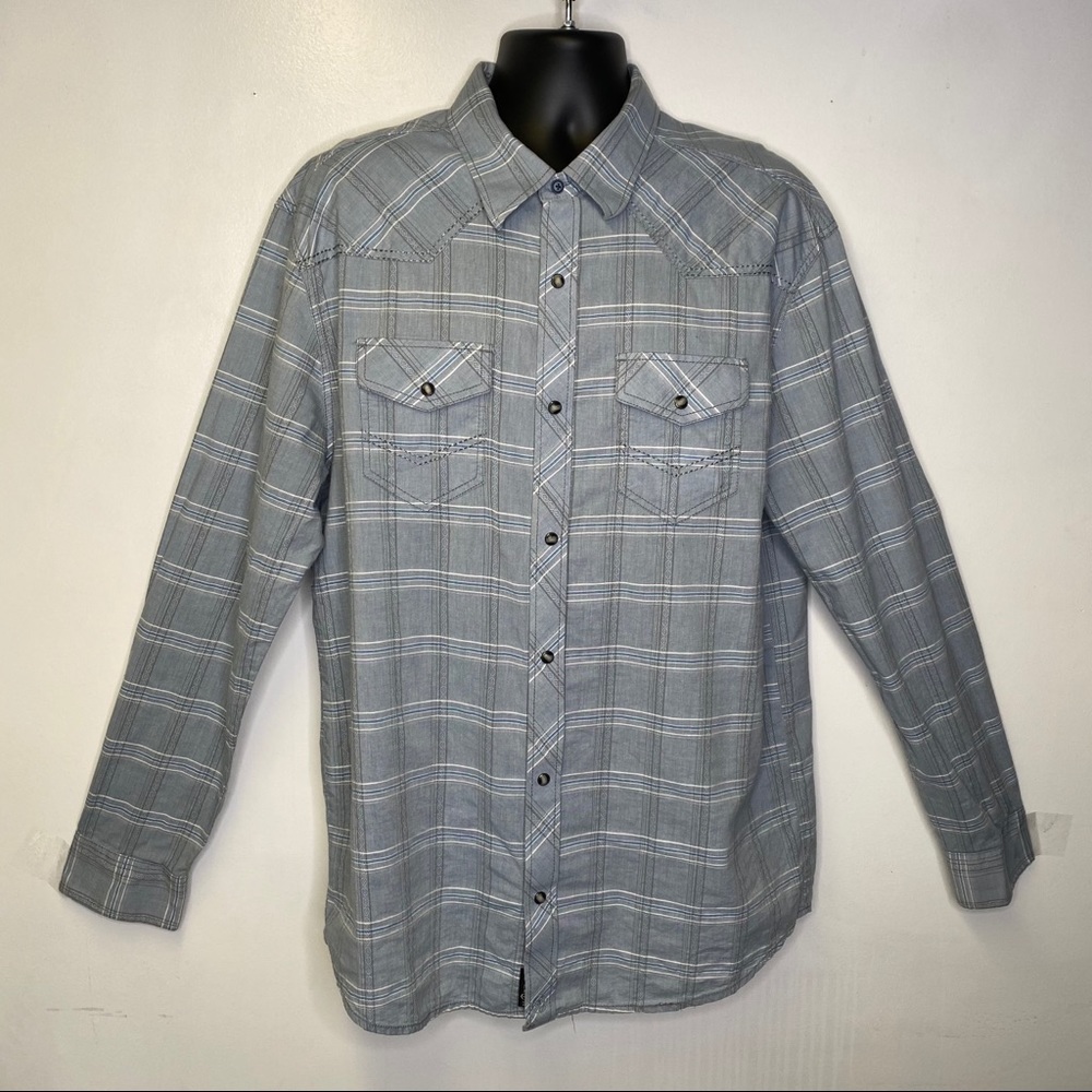 Moonshine XL Blue Plaid Long Sleeve Snap Shirt